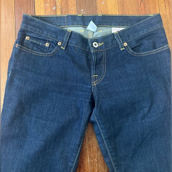Lucky Brand Low Rise Flare Jeans, Size 4, Dark Blue Denim, Bell Bottoms - Picture 3 of 8
